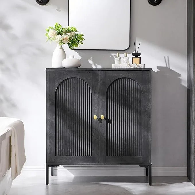 Bathroom Cabinet with Storage, 34" Tall Fluted Arched Free Standing Floor Cabinet w/Adjustable Shelves, Modern Sideboard Cabinet for Bathroom, Kitchen, Living Room, Entryway, Dark Grey - ModernBath