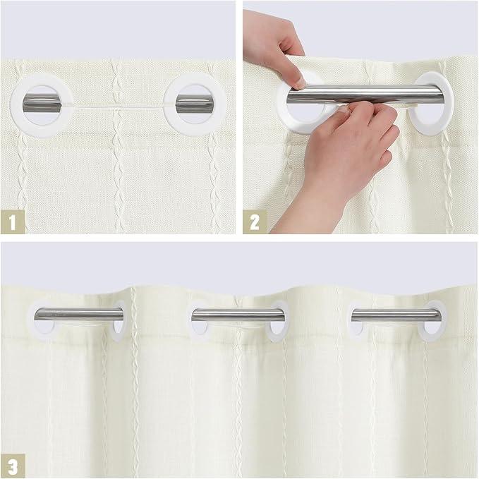 MitoVilla No Hooks Required Boho Farmhouse Shower Curtain with Snap-in Liner, Cotton Linen Fabric Shower Curtains with Tassels for Rustic Neutral Bathroom Decor, Ivory, 72 x 74 - ModernBath
