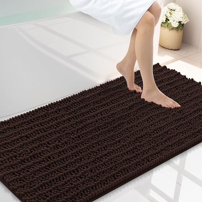 Smiry Bathroom Rugs Mat 44x24, Extra Soft Absorbent Chenille Bath Rugs, Non Slip Rubber Backing Machine Washable Quick Dry Bath Mats for Bathroom Floor, Tub, Shower, Home Decor Accessories, Brown - ModernBath