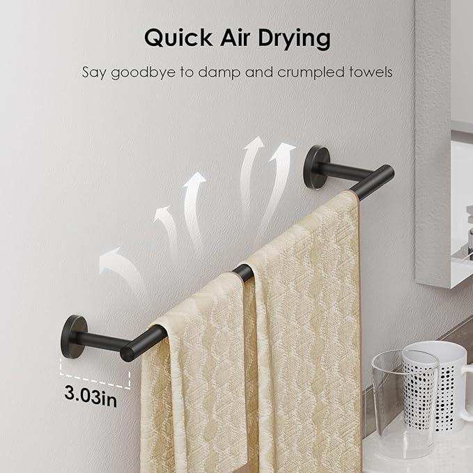 FORIOUS Towel Bar Wall Mounted, Stainless Steel Towel Racks for Bathroom, Includes Wall Mounting Hardware (Matte Black, 23 Inch) - ModernBath