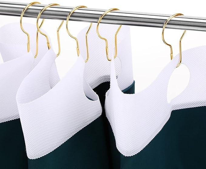 Queekay 100 Pieces Metal Shower Curtain Hooks Hanging Clips Metal Practical Shower Curtain Rings Hangers for Bathroom Bedroom Kitchen Home Applications(Gold,2.7x1.5'') - ModernBath
