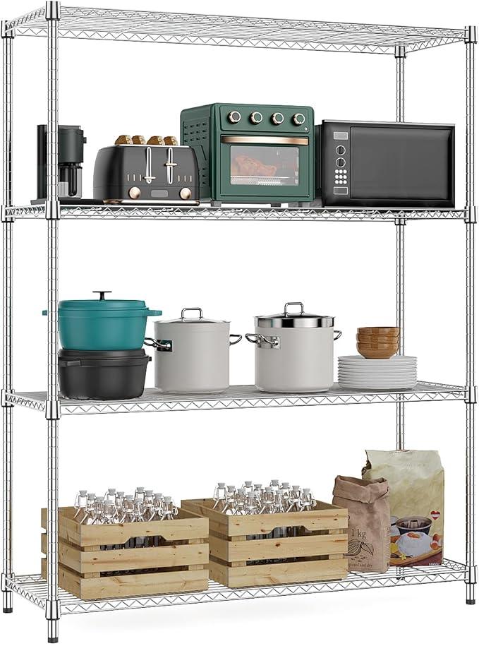 5-Shelf Storage Shelves,Wire Shelving Heavy Duty Metal Storage Shelving Unit Adjustable Garage Shelving Rack Pantry Kitchen (Chrome, 4 Tier,15.8" D x 45.3" W x 59.4" H) - ModernBath