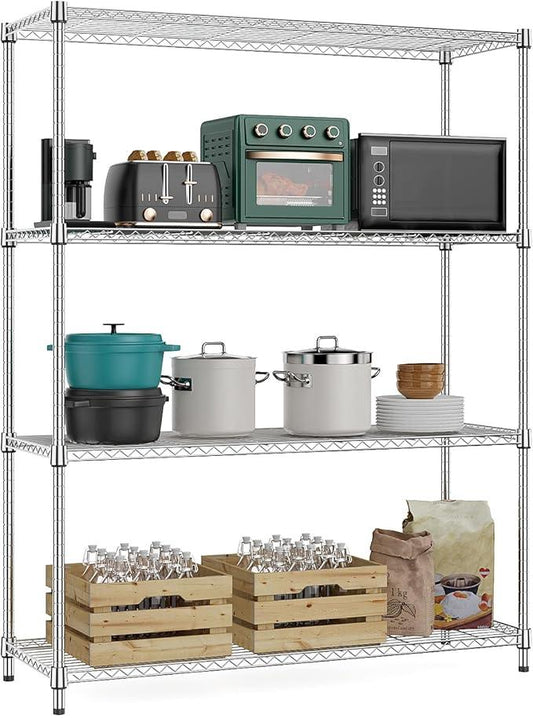5-Shelf Storage Shelves,Wire Shelving Heavy Duty Metal Storage Shelving Unit Adjustable Garage Shelving Rack Pantry Kitchen (Chrome, 4 Tier,15.8" D x 45.3" W x 59.4" H) - ModernBath