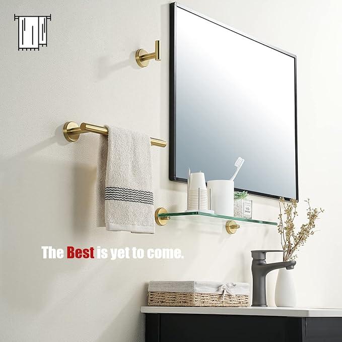 JQK Bathroom Towel Bar, Brushed Gold 12 Inch 304 Stainless Steel Thicken 0.8mm Towel Rack, Towel Holder Wall Mount, Useable Length 9 Inch TB110L9-BG - ModernBath