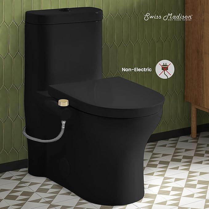 Swiss Madison Aqua Non-Electric Bidet Toilet Attachment in Matte Black with Polished Gold Hardware - ModernBath