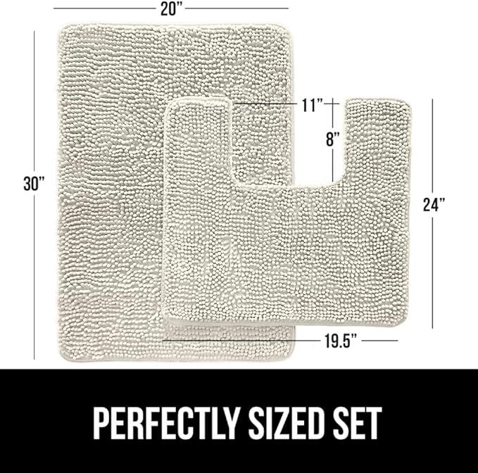 GORILLA GRIP Bathroom Rug Sets, Soft Chenille 2 Piece Area Rugs Set, Toilet Base Mat and 30x20 Carpet, Absorbent Microfiber Washable Mats Dry Quickly, Home Décor and Bath Room Accessories, Ivory - ModernBath