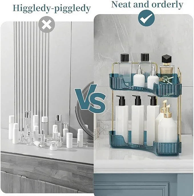 INVSSENE Corner Bathroom Countertop Organizer, Vanity Organizer Trays for Counter, Makeup Organizers, Perfume Tray, Skincare Shelf Storage Gifts for Women Girl Student (Blue, 2 Tiers) - ModernBath