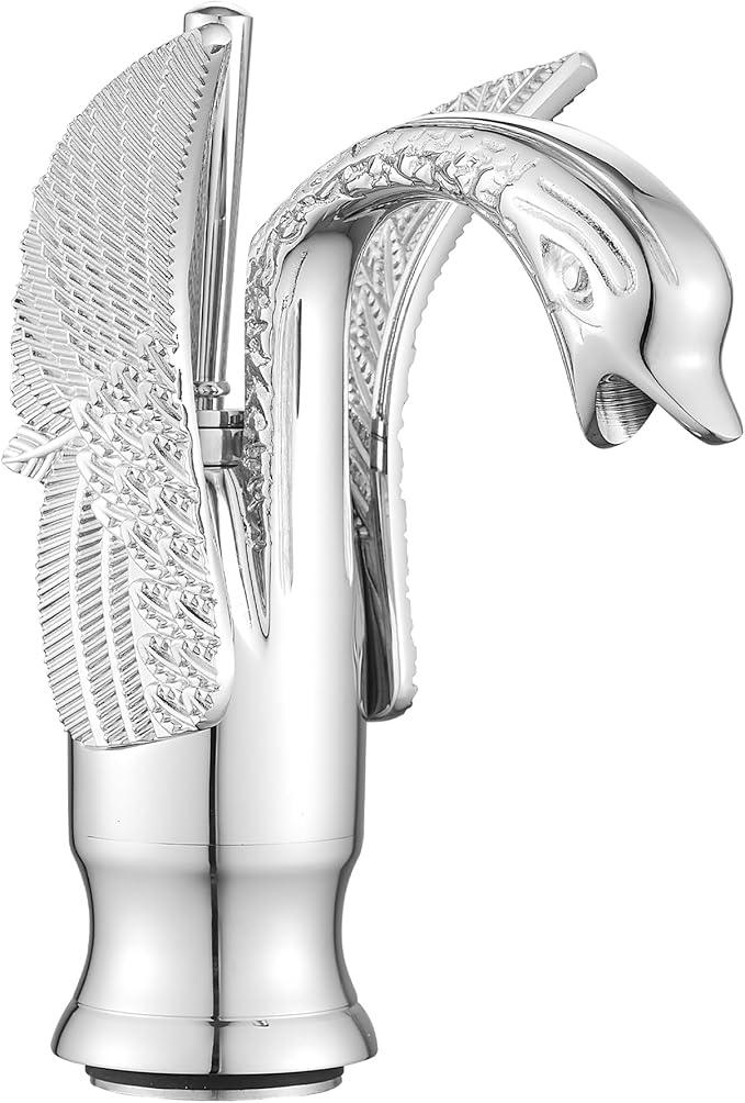 GGStudy Chrome Bathroom Faucet Swan Shape Single Handle One Hole Bathroom Vanity Faucet Basin Tap Deck Mount Lavatory - ModernBath
