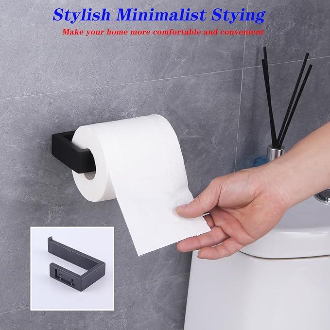 GERZWY Bathroom Accessory 2-Piece Set SUS 304 Stainless Steel Toilet Paper Holder Towel Ring Wall Mount, Matte Black HG1708-2BK - ModernBath