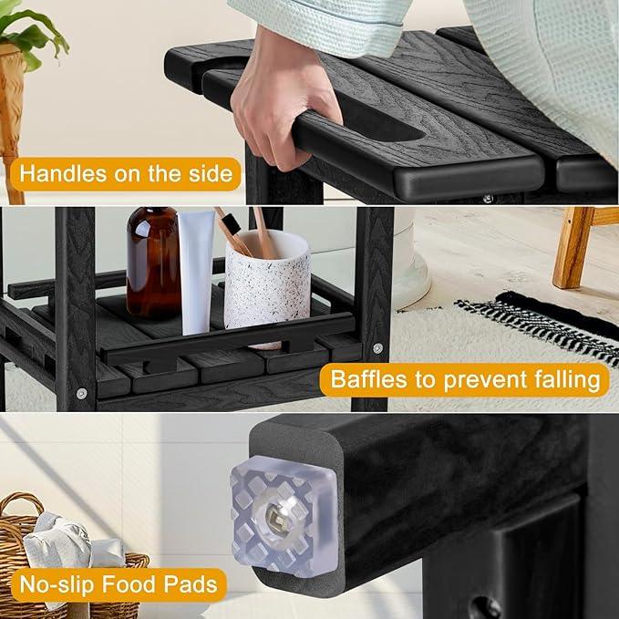 Nalone HDPE Shower Benches, Small Indoor/Outdoor Shower Seat with Storage & Handles, Ideal for Shaving Legs - ModernBath