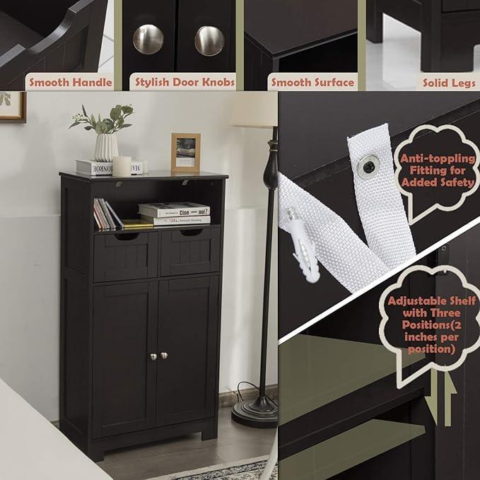 GLACER Multifunctional Floor Cabinet, Bathroom Cabinet with Removable Drawers and Adjustable Shelf for Bathroom, Living Room, Kitchen or Entryway, 24 x 12 x 43 inches (Brown) - ModernBath