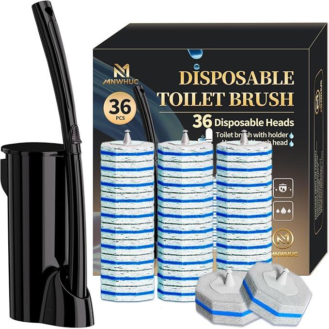 Disposable Toilet Bowl Brush with 36 Toilet Wand Refills Pads Replacement Heads, Toilet Cleaning Stick,Toilet Bowl Cleaner Wands Holder and Set, Toilet Cleaning System Starter Kit - ModernBath