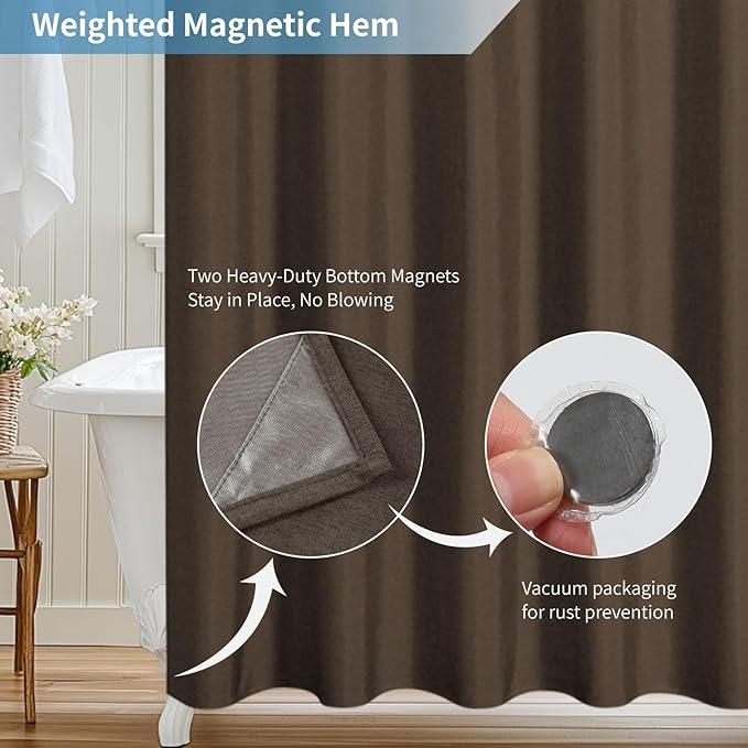 THAIGEE 2-in-1 Waterproof Fabric Shower Curtain or Liner,Linen Textured,Breathable TPU & Washable Bathroom Shower Curtain Set with 12 Plastic Hooks,Modern,72"x72" Brown - ModernBath