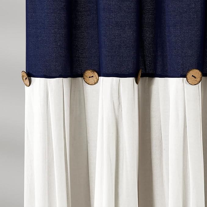 Lush Decor Linen Button Shower Curtain, 72" W x 72" L, Navy & Off White - Navy Blue Shower Curtain Fabric - Bathroom Curtain - Farmhouse Bathroom Decor - ModernBath