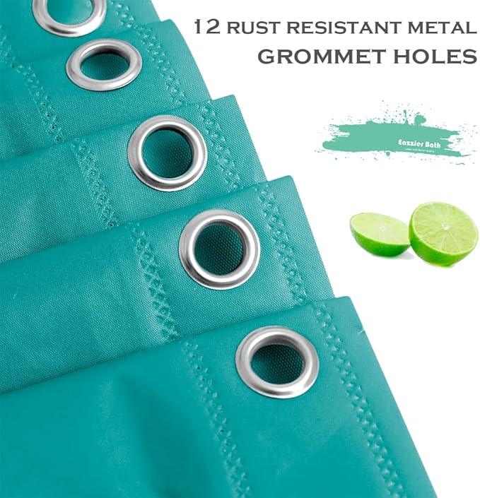 Eazzier Bath Teal Plastic Shower Curtain Or Liner, 72x72 Inch Lightweight Blue Green Coral Plastic Bathroom Shower Showroom Inner Curtain with Rustproof Metal Grommet Holes and Weighted Magnets - ModernBath