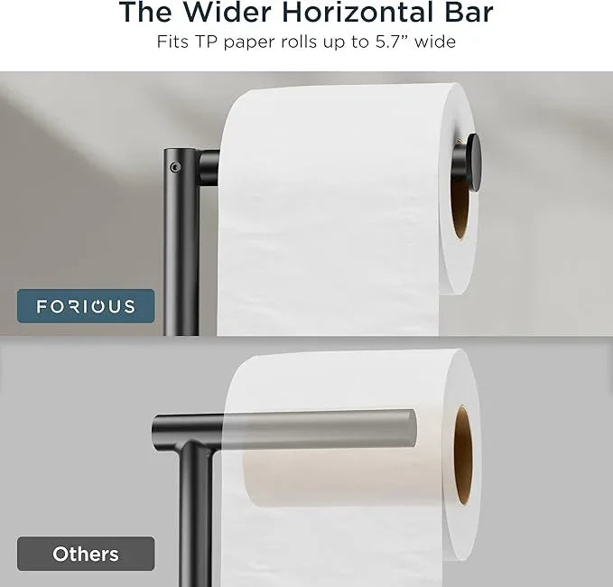 FORIOUS Toilet Paper Holder Stand, Modern Freestanding Tissue Roll Holder for Bathroom, Durable SUS 304 Stainless Steel and Weighted Base Toilet Paper Stand, Storage for 4 Rolls, Matte Black - ModernBath