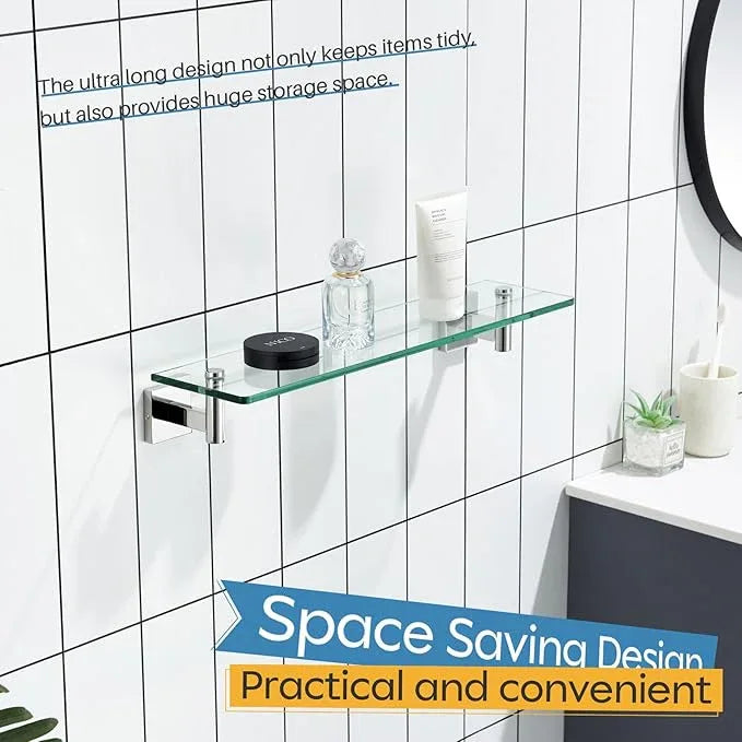 KOKOSIRI Bathroom Shelves Wall Mounted Floating Glass Shelf Polished Stainless Steel 20-Inch Hanging Rack for Storage/Room Decor 2 Pack B1105CH-L20-P2 - ModernBath