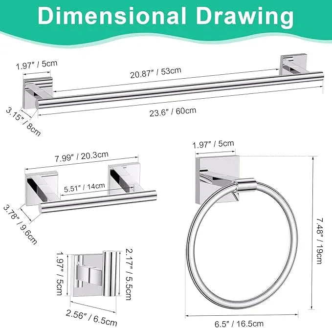10 Pieces Polished Chrome Towel Bar Set, Double Dase Toilet Paper Holder Bathroom Hardware Set, 23.6 Inch Stainless Steel Towel Rack for Bathroom Wall Mounted - ModernBath