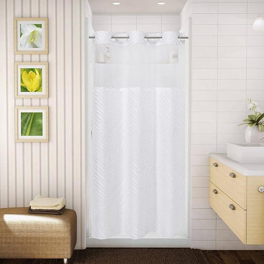 eachope stall no Hook Tufted Shower Curtain with snap in Liner Set, White Waterproof Fabric Inner Liner,Boho Style Shower Curtain with See Through top Window, White, 36Wx74H - ModernBath