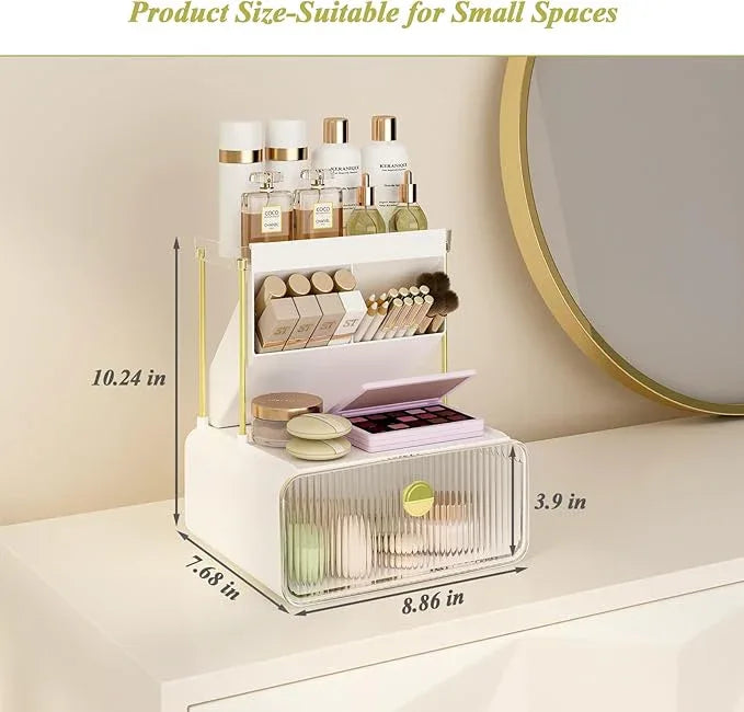 FOLLOWIN Bathroom Counter Organizer with Drawer,Dresser Top Organizer with Make Up Brush Holder,Makeup Shelf,Vanity Organizers,Cosmetic Perfume Organizer,Clear - ModernBath