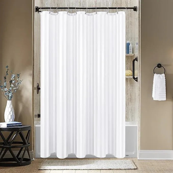 Biscaynebay Fabric Shower Curtain or Liner 72" X 72", White Water Repellent Damask Stripes Bathroom Curtains Machine Washable - ModernBath