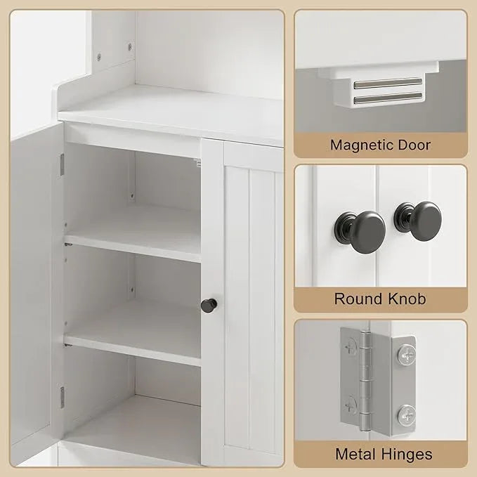 Gizoon 40" H Bathroom Storage Cabinet, Freestanding Organizer with 2 Doors, 2 Adjustable Shelves, Floor Pantry Cabinet for Dining Room, Kitchen, Living Room, Hallway, White - ModernBath