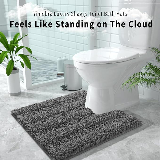 Yimobra Toilet Rugs U Shaped Washable 24 x 20, Non Slip and Super Absorbent Toilet Mat, Quick Dry, Ultra Luxury Microfiber Chenille Plush Fluffy Contour Bath Rugs for Toilet Base, Dark Gray - ModernBath