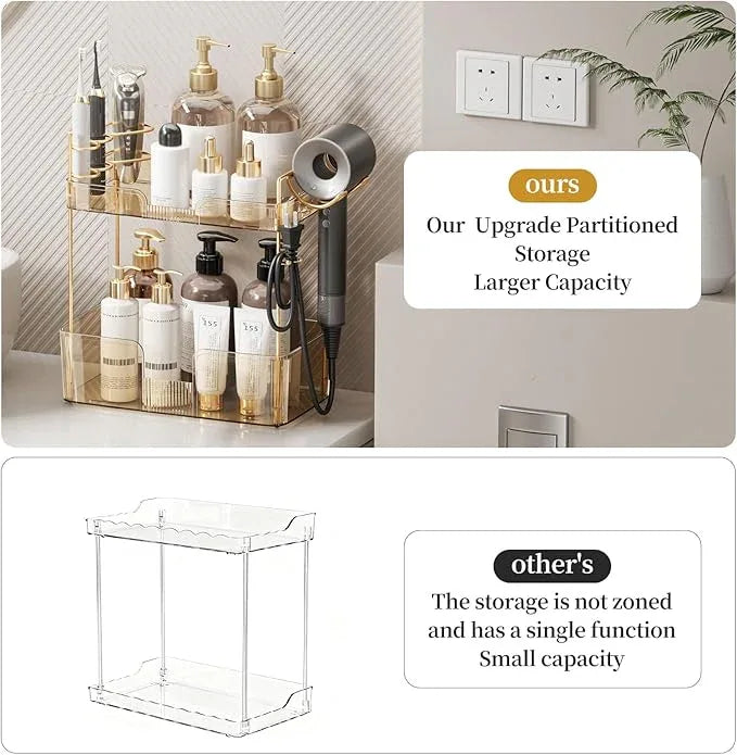 Bathroom Counter Organizer for Vanity, Makeup Organizer Countertop with Holder, Large Capacity Storage Rack, Perfect Large Skincare, Hair Care, Perfume, Easy to Install (Gold, 2Tiers) - ModernBath