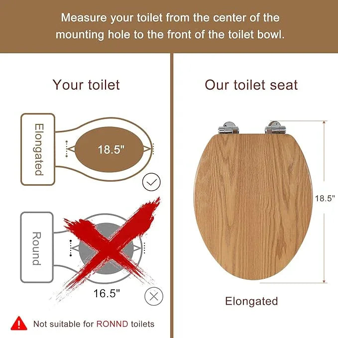 Elongated Toilet Seat Molded Wood Toilet Seat with Quietly Close and Quick Release Hinges, Easy to Install also Easy to Clean by Angol Shiold (Elongated, Original style) - ModernBath