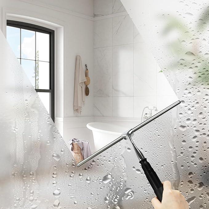 Eahwey 12-51’’ Telescopic Window Squeegee for High Windows, 2-in-1 Window Cleaning Kit with Extra Silicone Blade & Hook, Professional Squeegee for Shower Glass Doors, Car Windshield & Outdoor Use - ModernBath