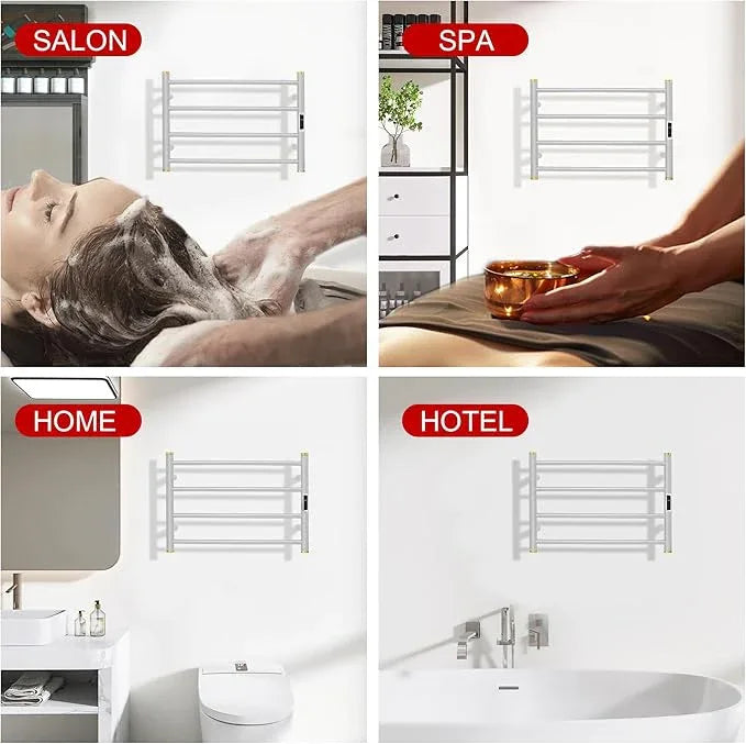 Electric Towel Warmer Rack,Heating Towel Warmer,Timer & Temperature Control,Wall-Mounted Plug-in for Bathroom,Brushed,Stainless Steel,4-Bar(16.54x23.62x5.51in) - ModernBath