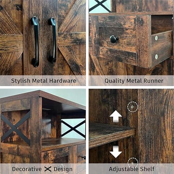Rustic Brown Farmhouse Storage Cabinet with Barn Doors and Shelves, Freestanding Kitchen Pantry Storage Cabinet, Coffee Bar Station, Hutch Cupboard for Kitchen, Dining Room, Livingroom - ModernBath
