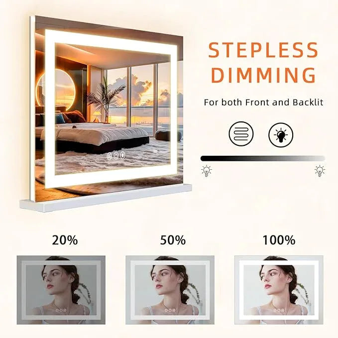 FENCHILIN Vanity Mirror with Lights, 22" x 19" Backlit + Front Lit Hollywood Makeup Vanity Mirror LED Strip with 3 Colors Modes Smart Touch for Dressing Room & Bedroom White - ModernBath