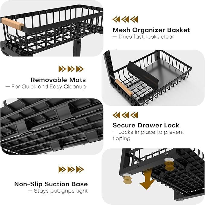 Under Sink Organizer, 2 Tier Pull Out Under-Sink Shelves, Adjustable Height (13.8" -16.9"), Sturdy Metal Storage Organizer for Bathroom Kitchen Pantry Cabinet (2 Packs, Black) - ModernBath