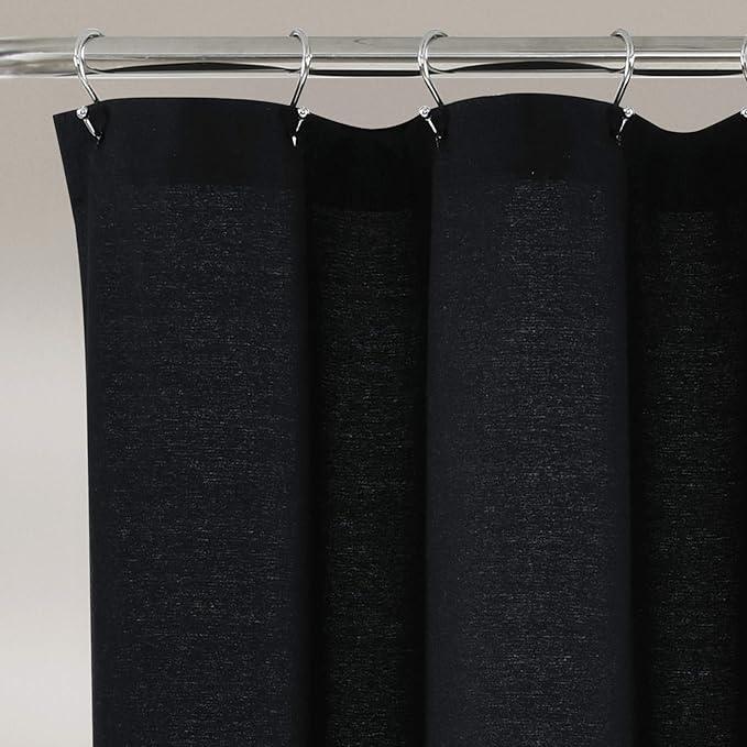 Lush Decor Linen Button Shower Curtain, 72" W x 72" L, Black & Off White - Black Shower Curtain Fabric - Bathroom Curtain - Farmhouse Bathroom Decor - ModernBath