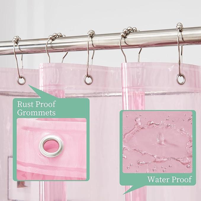 Mrs Awesome Clear Pink Shower Curtain Liner with 3 Magnets, 72x72 Premium Flexible Sturdy Plastic Shower Curtain for Bathroom Lightweight & Waterproof, Clear Pink - ModernBath