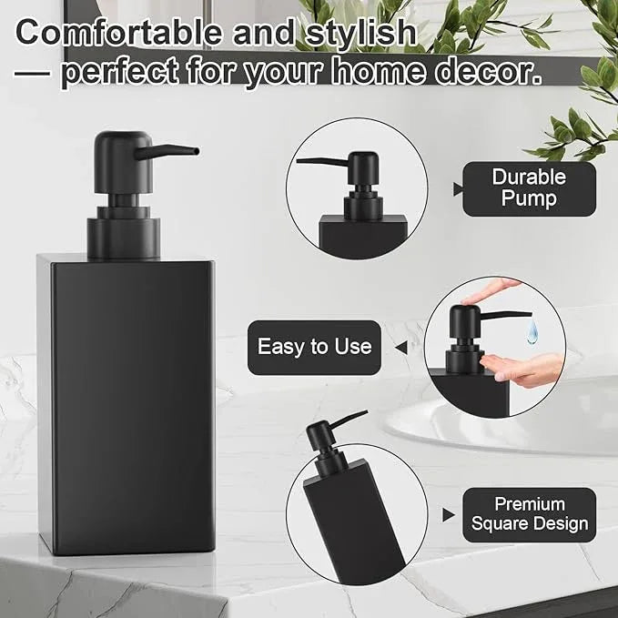 Black Bathroom Accessories Set Resin 6PCS, Square Toothbrush Holders Set Complete with Soap Dispenser, Vanity Tray, Tumbler, Cups and Cotton Swab Jars for Counter, Sink or Small Spaces - ModernBath