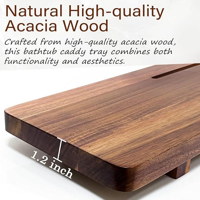 Acacia 1.2" T Wood Bathtub Tray Caddy for Freestanding Tub, 35" L Adjustable Bath Tray for Tub, Luxury Spa Bathroom Tray Organizer Table, Bath Tub Accessories for Women, Housewarming, Birthday Gifts - ModernBath