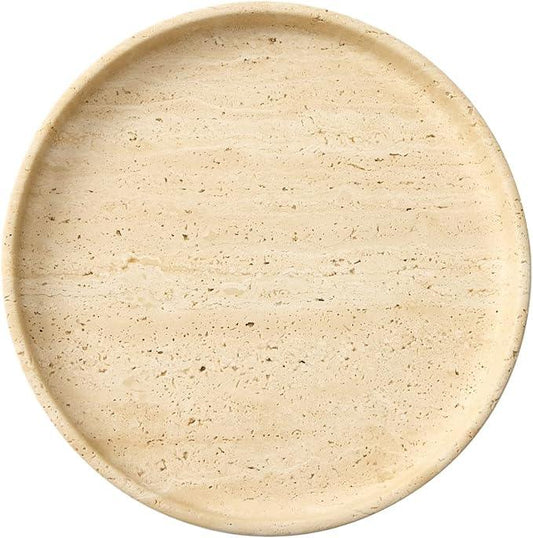 Apasqro Natural Travertine Vanity Tray – Round Beige Marble Tray for Bathroom, Jewelry, Candle, Perfume, Nightstand & Kitchen Decor, 10 Inch Wabi-sabi Style Decorative Stone Catchall Organizer - ModernBath