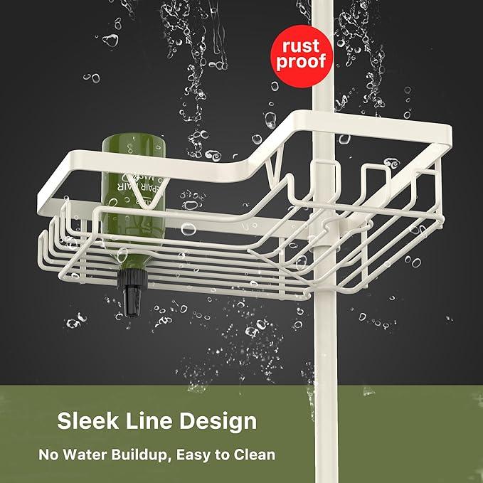 KEGII Shower Corner Caddy Tension Pole, Rustproof Corner Bathroom Organizer, No Drilling Bathtub Shelf for Inside Shower, Waterproof Bathroom Tub Organizer, Fits 25-114.2 Inch Height, Cream White - ModernBath