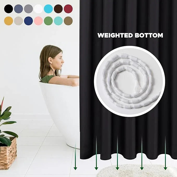 Biscaynebay Fabric Narrow Shower Stall Curtain Liners 40" Width by 72" Length, Black Water Resistant Bathroom Curtains, Rust Resistant Grommets (7 Holes) Weighted Bottom Machine Washable - ModernBath