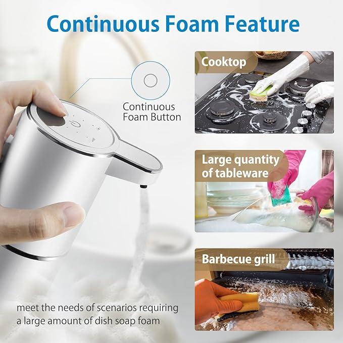 Gotofine Automatic Foaming Soap Dispenser,4-Level Adjustable Foam, Wall Mount, USB Rechargeable,12.8oz/ 380ml,Touchless Hand & Dish Soap Dispenser for Bathroom, Kitchen,Hotel, Restaurant - ModernBath