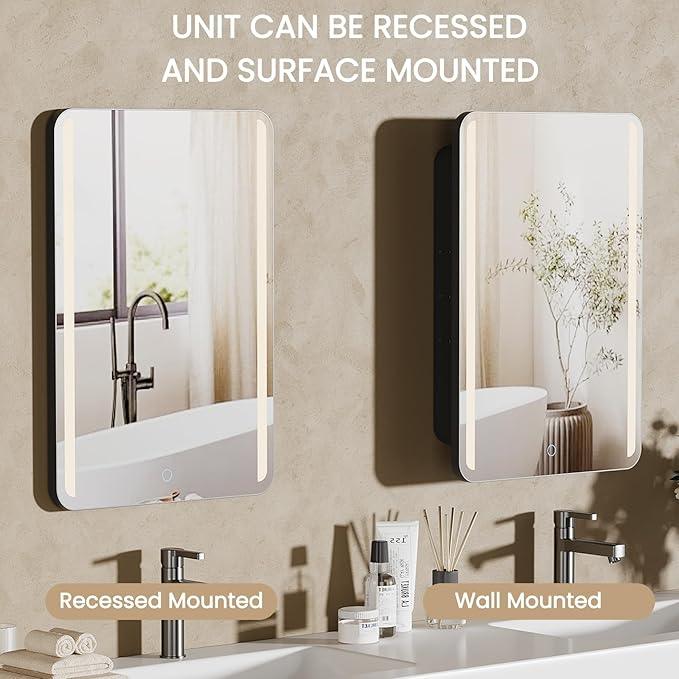 18x26 Inch LED Lighted Medicine Cabinet with Mirror for Bathroom, Wall Mounted or Recessed Mirror Cabinet with 3X Magnifying Mirror, Adjustable Storage Shelves, Modern Design - ModernBath