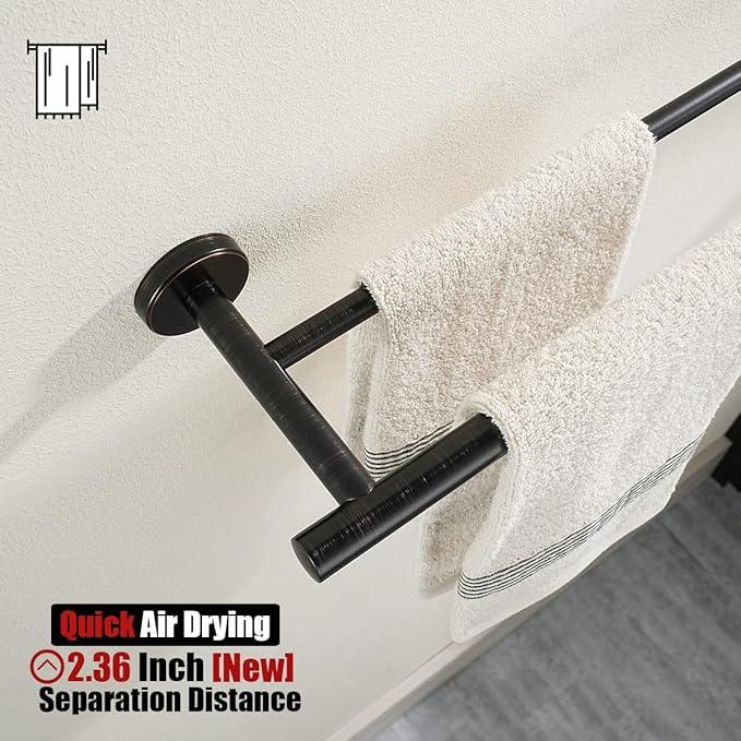 JQK Double Towel Bar Oil Rubbed Bronze, 20.5 Inch 304 Stainless Steel Thicken 0.8mm Towel Rack Bathroom, Towel Holder ORB Wall Mount, Useable Length 18 Inch, TB100L18-ORB - ModernBath