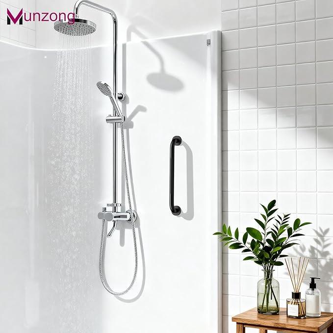 16 Inch Anti Slip Grab Bar for Shower, 2 Pack Munzong Oil Rubbed Black Bathroom Grab Bar, Knurled Handicap Balance Bar,Safety Hand Rail Support Elderly Senior - ModernBath