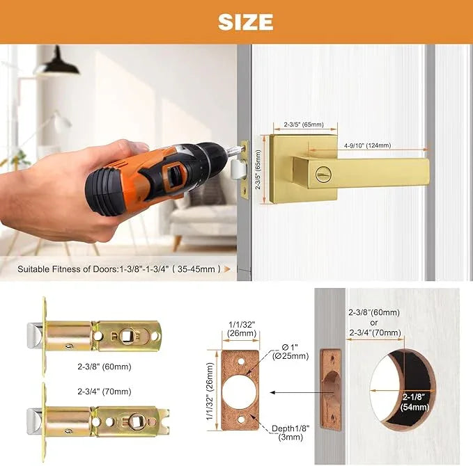 Probrico Gold Privacy Door Handle Lockset Heavy Duty Interior Door Lever for Bedroom Reversible Keyless Handleset Door Knob 12 Pack - ModernBath