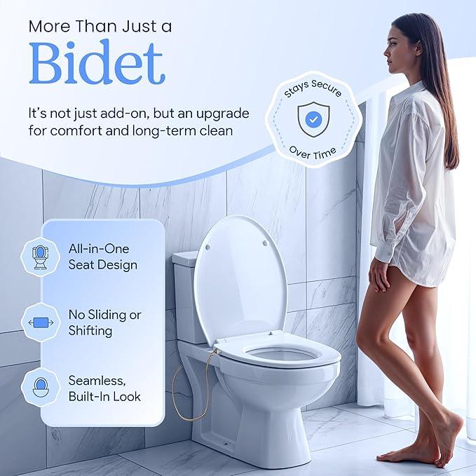 CLEAR REAR Elongated Bidet Toilet Seat – Non Electric Attachment for Toilets, Easy to Install Self Cleaning, Rear & Feminine Wash Nozzles, Adjustable Water Sprayer, Eco Friendly Hygienic Upgrade - ModernBath