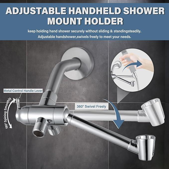 YDmeet All Metal Shower Diverter Valve with HandShower Holder - Upgraded 3 Way Shower Head for Handheld and Fixed Rain Showerhead - Universal G1/2 Bathroom Part, Polished Chrome - ModernBath