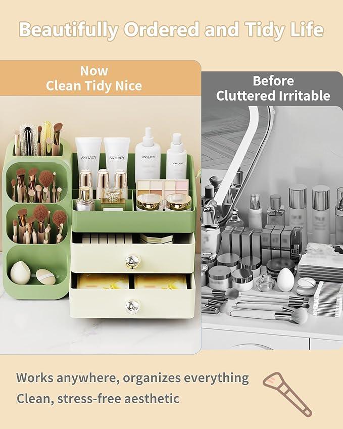 Anylady Makeup Organizer with Drawers, Skincare Organizer (Large Size Thick), Storage Box Cosmetic Display Cases, Make up Organizers for Vanity, Dresser, Desk, Kitchen, Countertop (green) - ModernBath