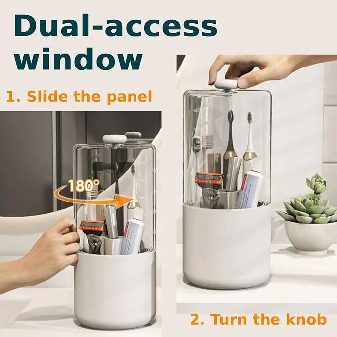 YOOLENS Toothbrush Holder with Cover 360 Rotating 4 Compartments Bathroom Toothpaste Electric Toothbrush Organizer, White - ModernBath